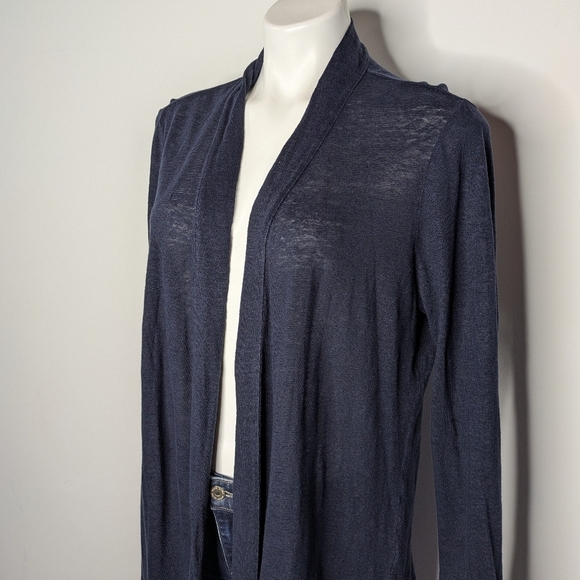 J Jill Blue Sheer Lightweight Knit Open Cardigan Linen Sweater M - Picture 2 of 7